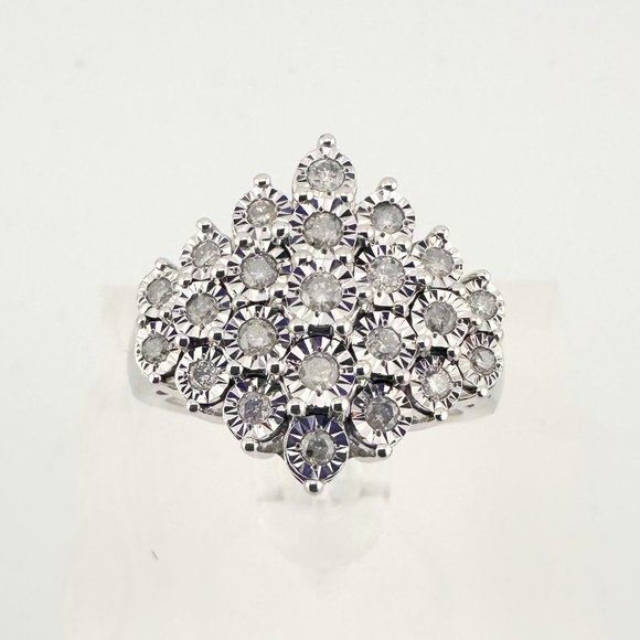 Beautiful 1/2 Carat Natural Diamond Cluster Ring in Sterling Silver - Picture 3 of 16